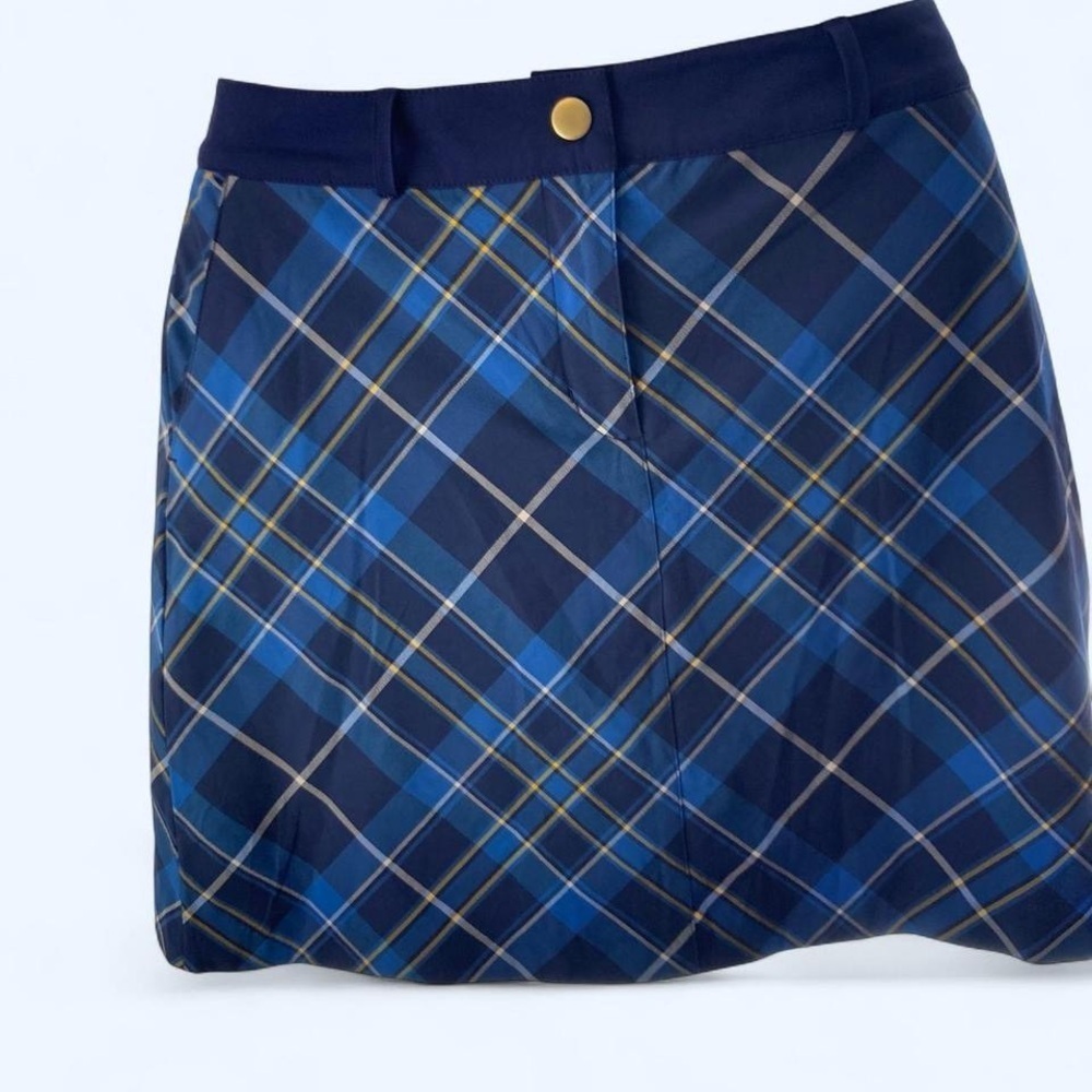 Blue and yellow plaid skirt with button waistband #plaid Lady Hagen 6
